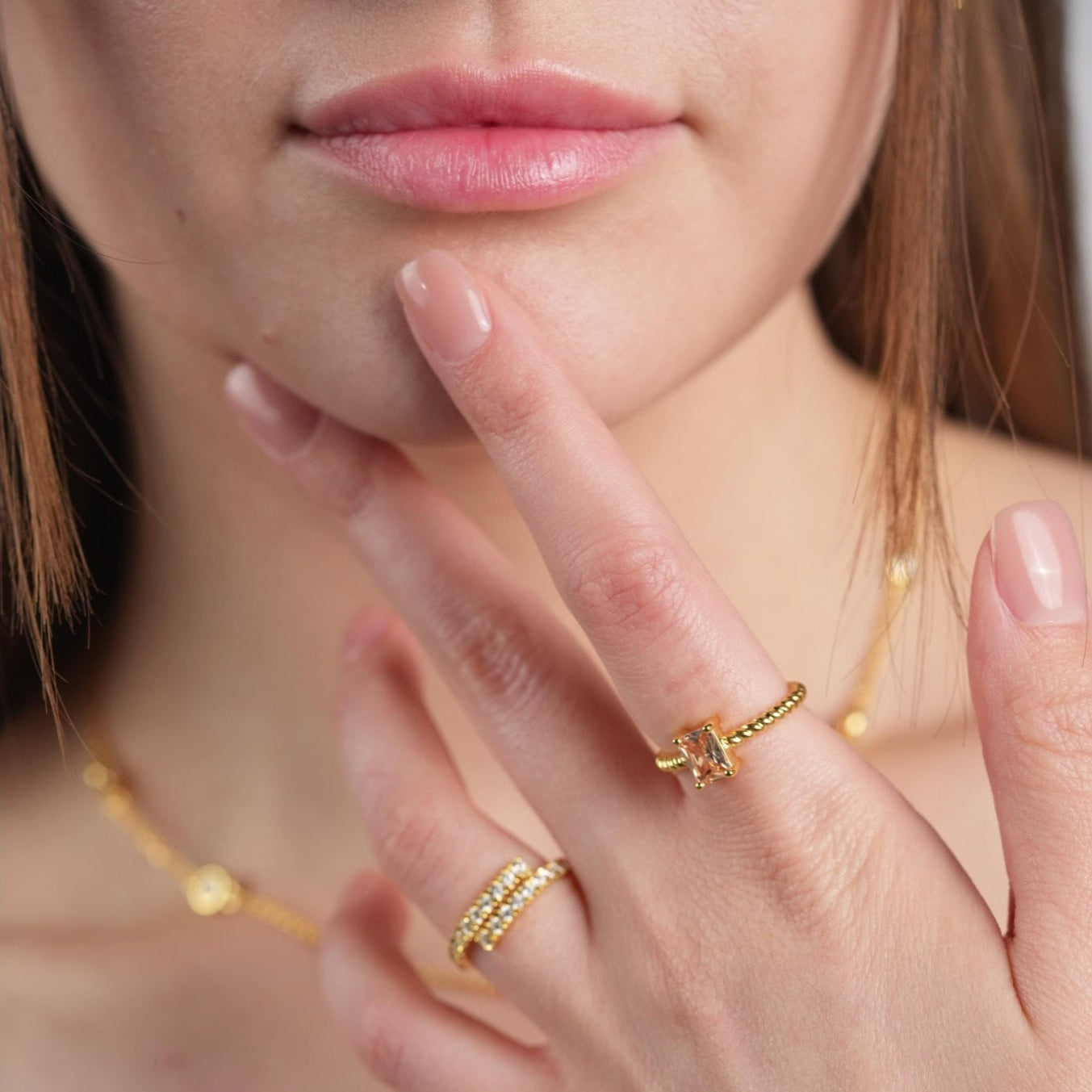 Rope Ring with Citrine Emerald Cut Stone