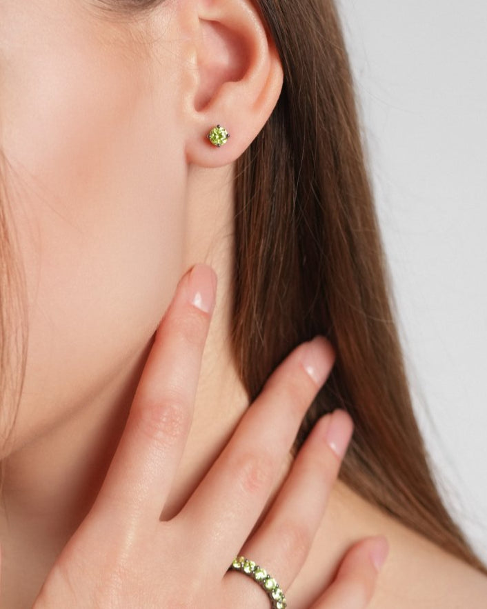Stud Earrings- Peridot Crystals and Black Rhodium Plating