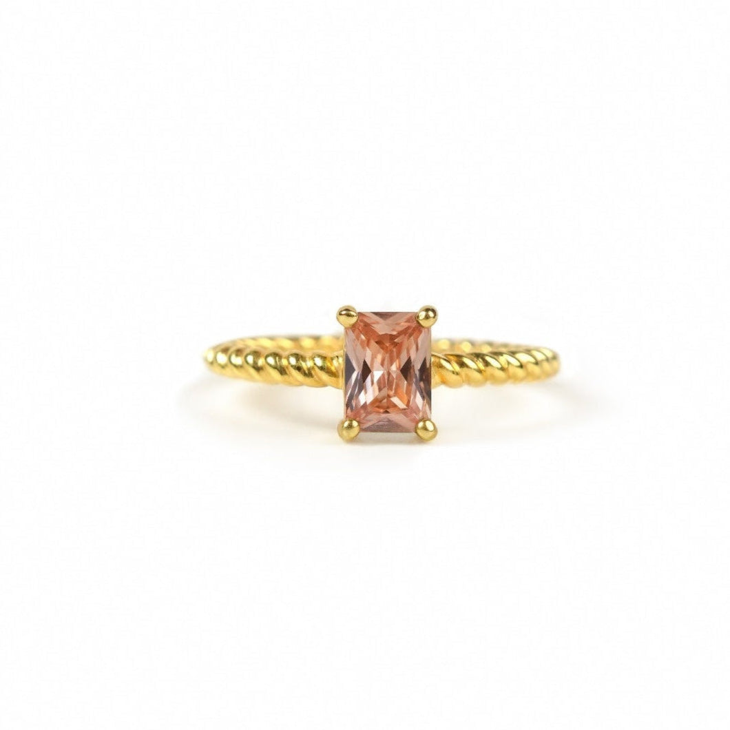 Rope Ring with Citrine Emerald Cut Stone