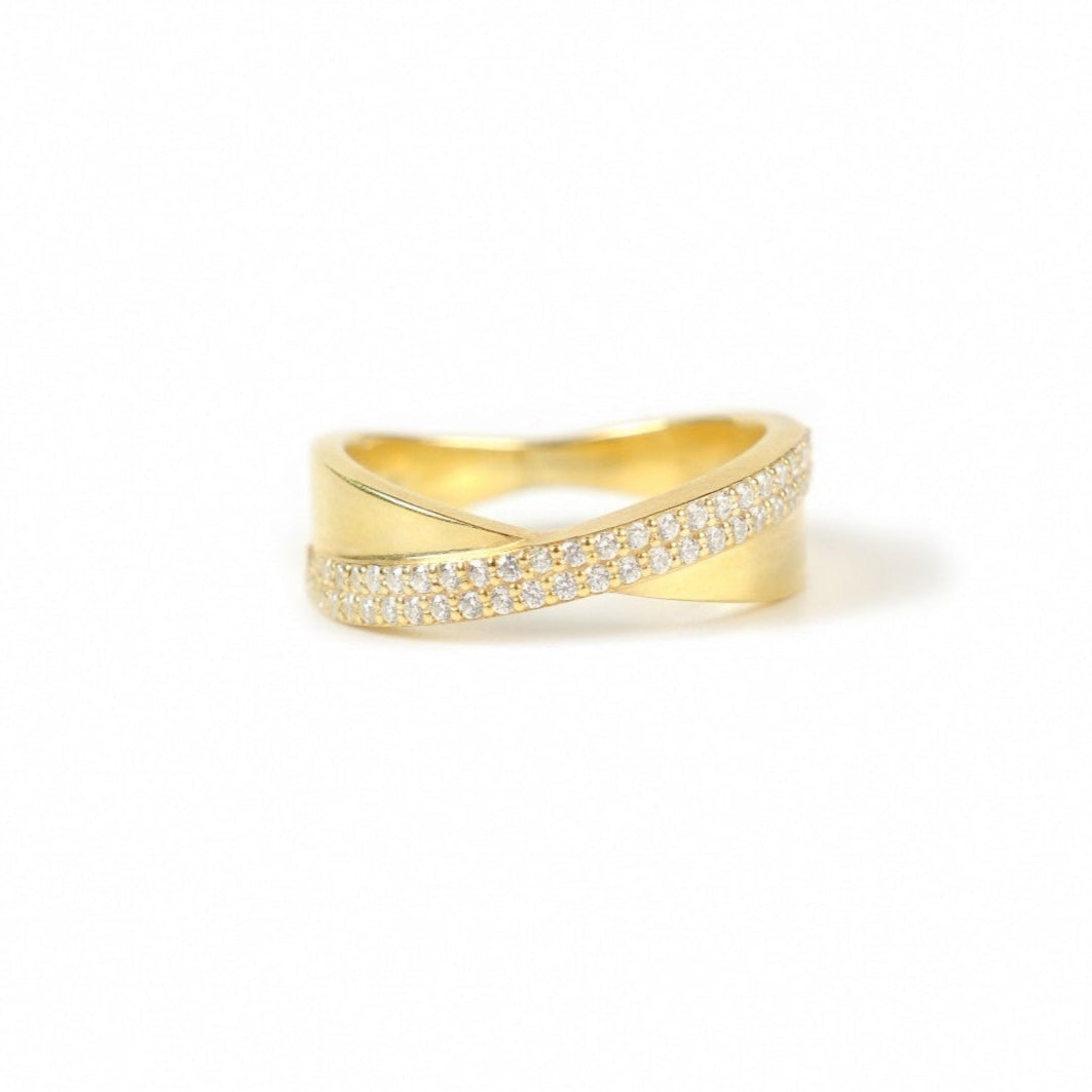 Semi Cross Gold Pavé Ring