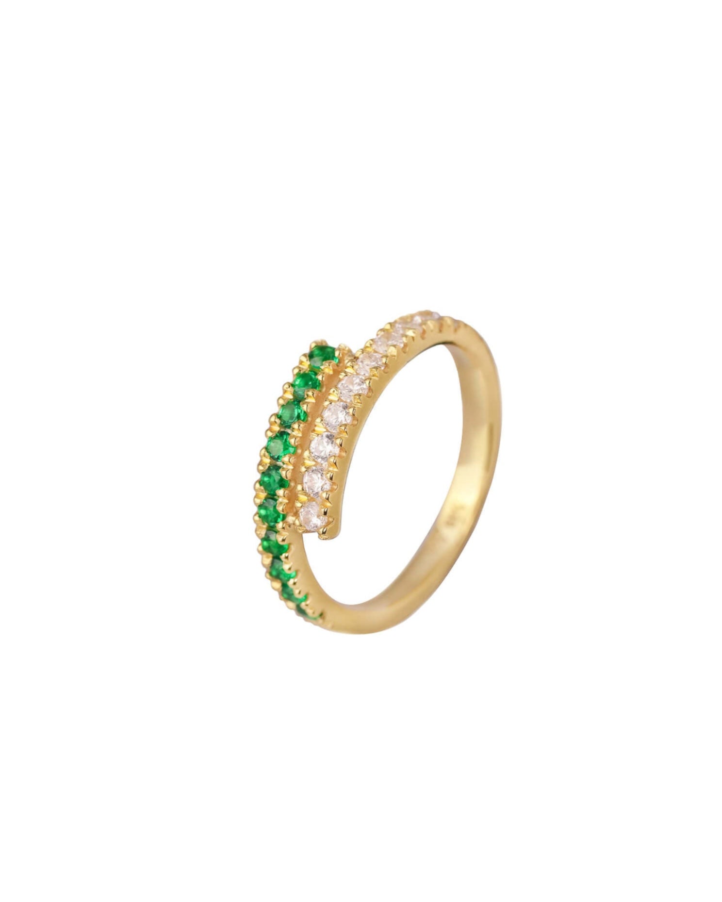Emerald Gold Wrap Ring with Green and White Stones