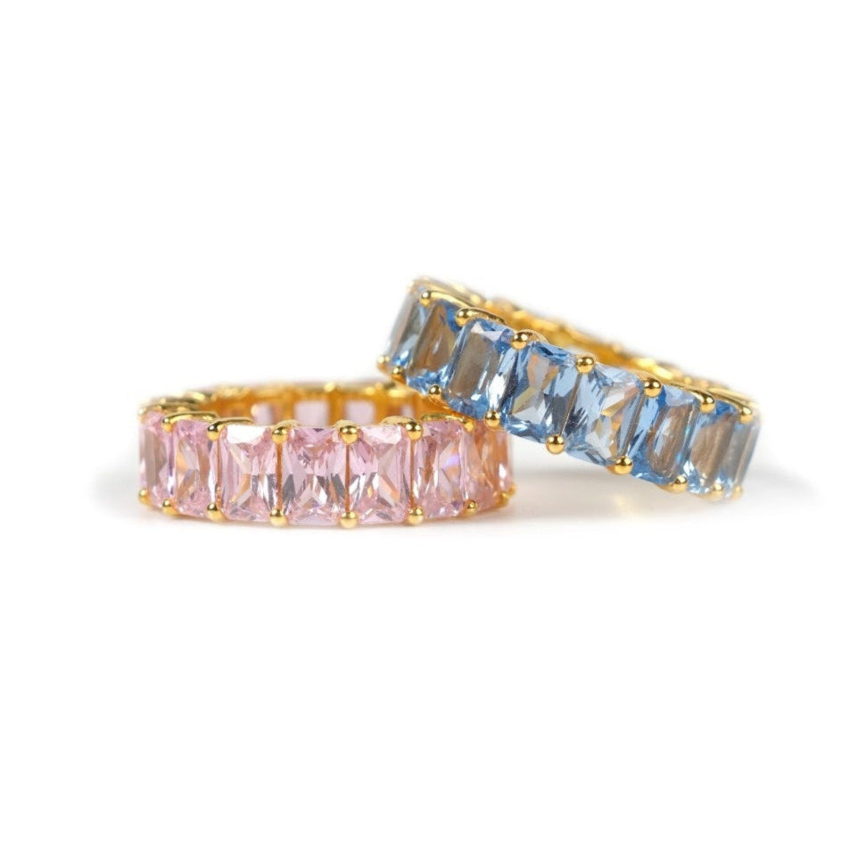Blue Topaz Emerald Cut Eternity Band