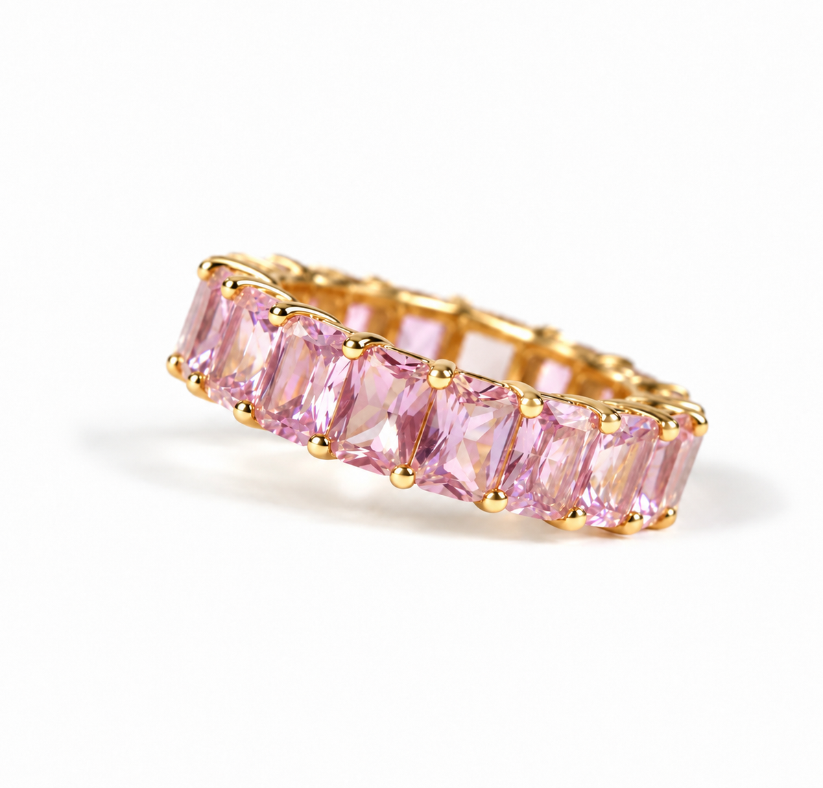 Alliance éternité en tourmaline rose taille émeraude
