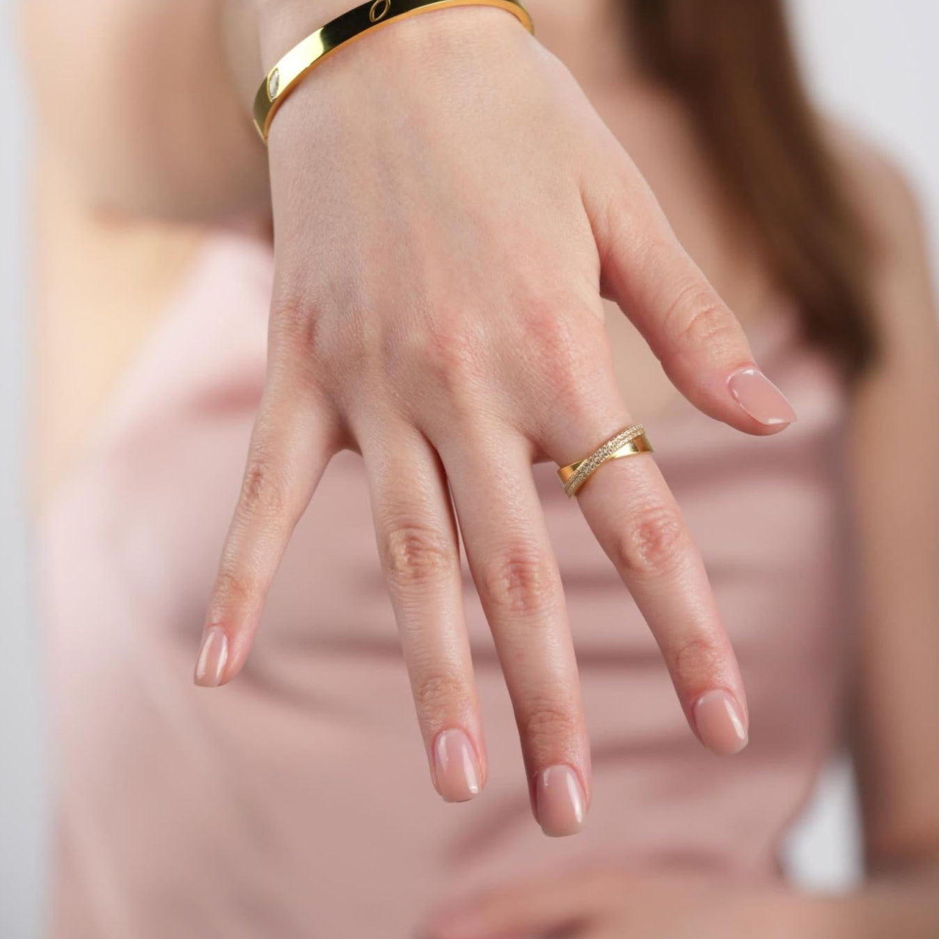 Semi Cross Gold Pavé Ring